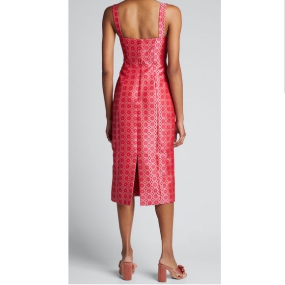Saloni Halle sweetheart pink and red jaquard silk midi dress - Picture 2 of 8